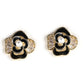 French Enamel Black and Gold Statement Flower Studs with Pearl