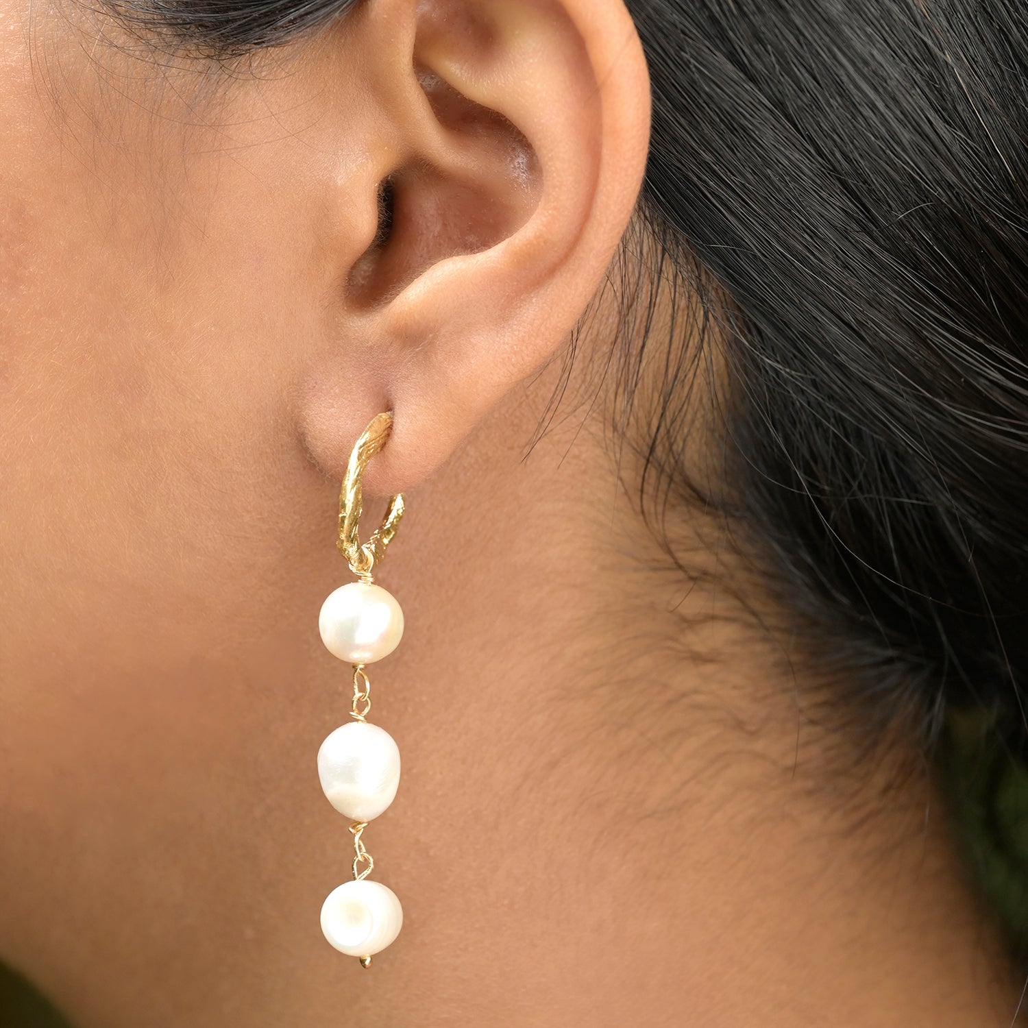 Fresh Water Triple Pearl Drop Earrings