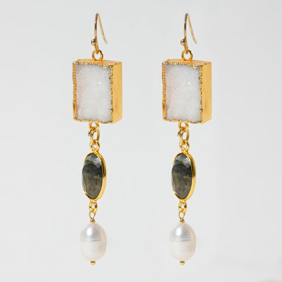 Gemstone Baroque Pearl Drop Earrings