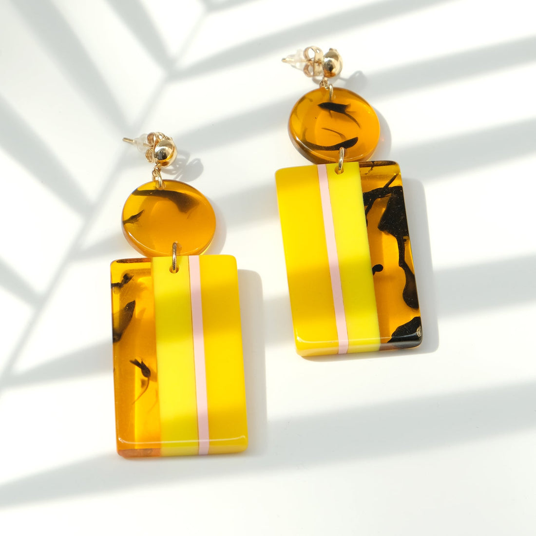 Geometric Yellow Orange Resin Dangler Earrings