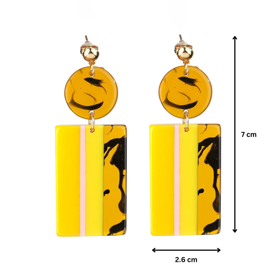 Geometric Yellow Orange Resin Dangler Earrings