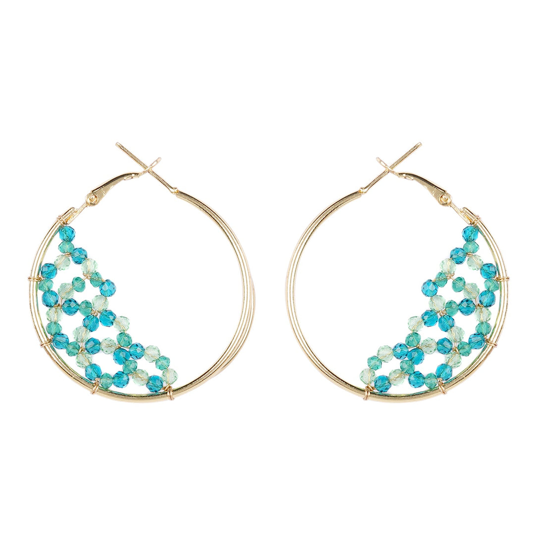 Glass Crystal studded Green Aqua Hoop Earrings