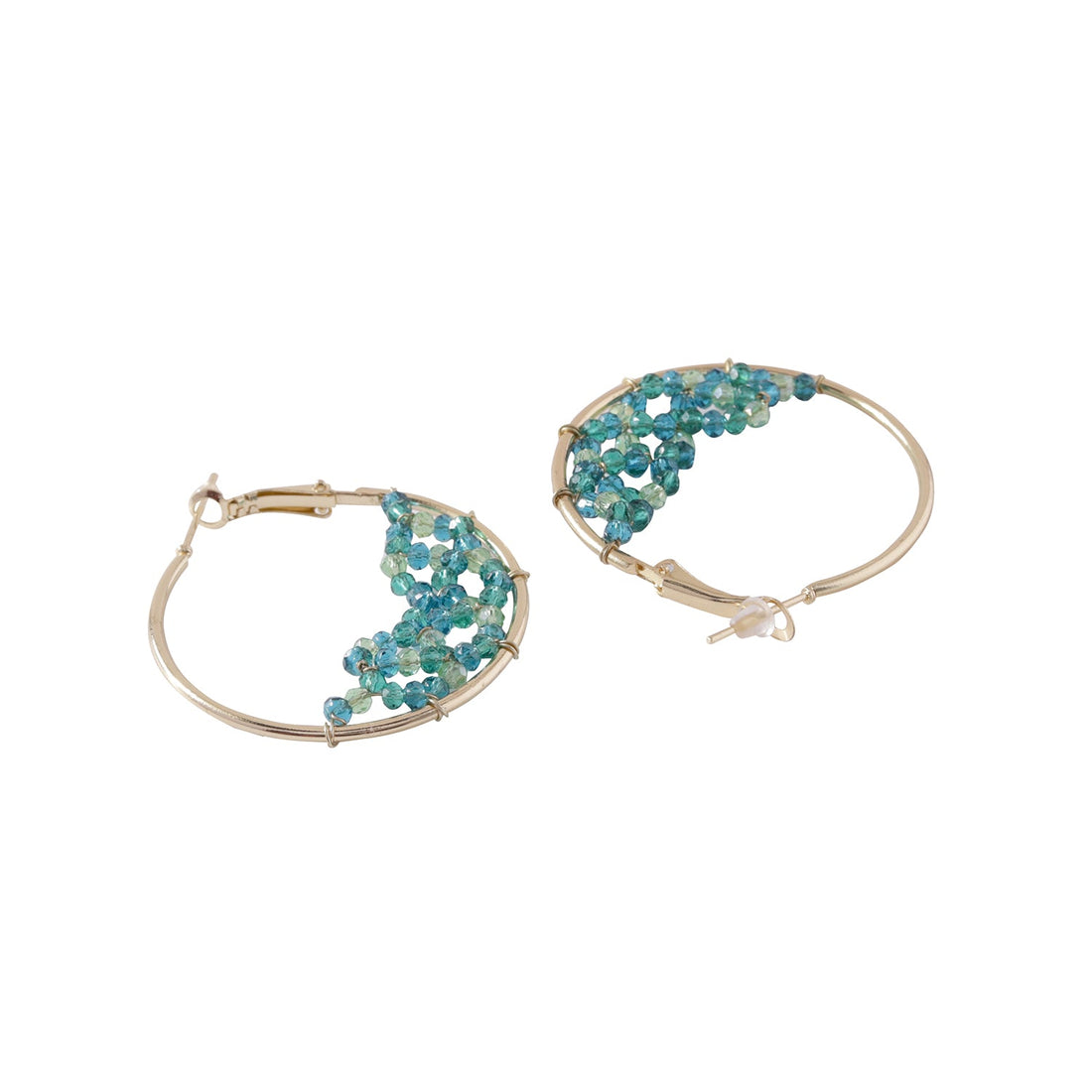 Glass Crystal studded Green Aqua Hoop Earrings