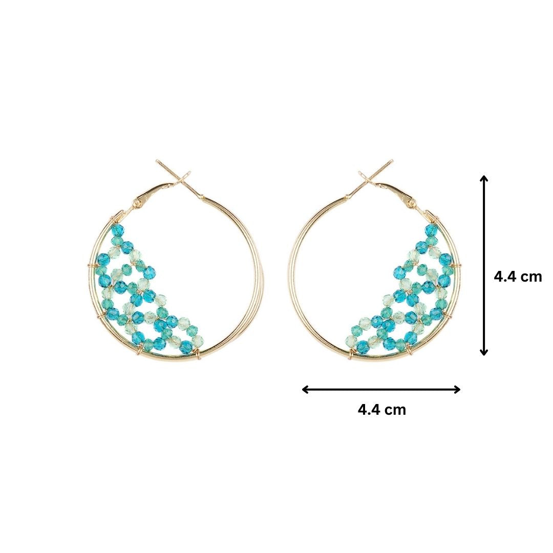 Glass Crystal studded Green Aqua Hoop Earrings