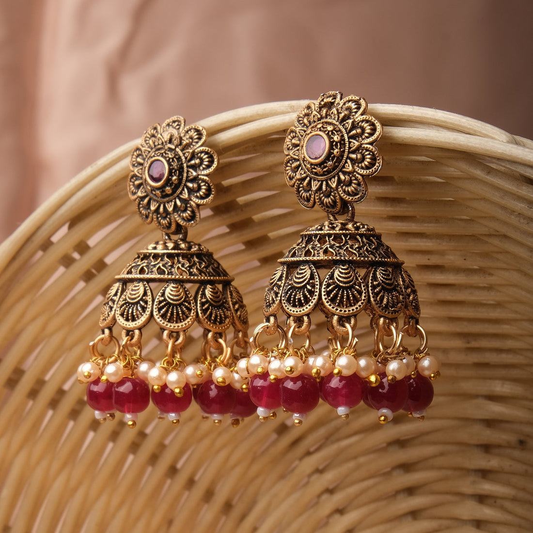 Gold Chakriya Beaded Lightweight Jhumka Earrings