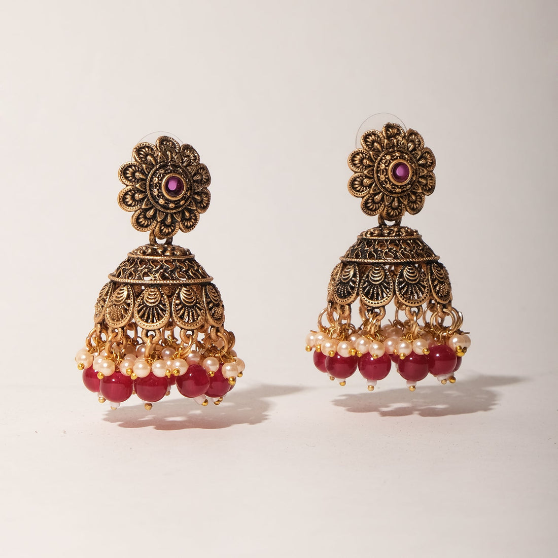 Gold Chakriya Beaded Lightweight Jhumka Earrings