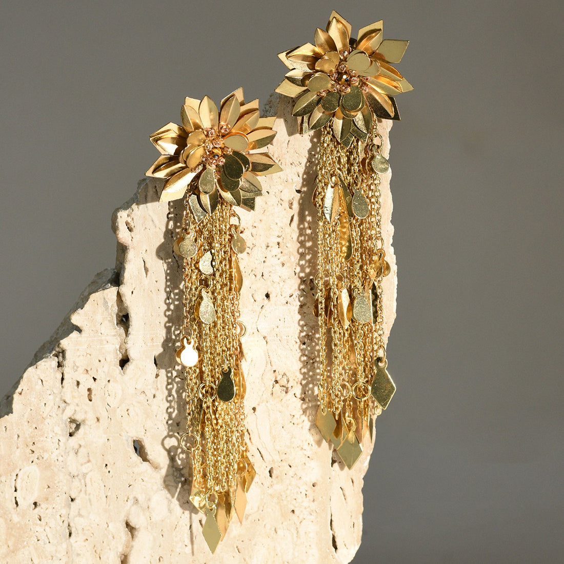 Gold Flower Chain Drop Earrings