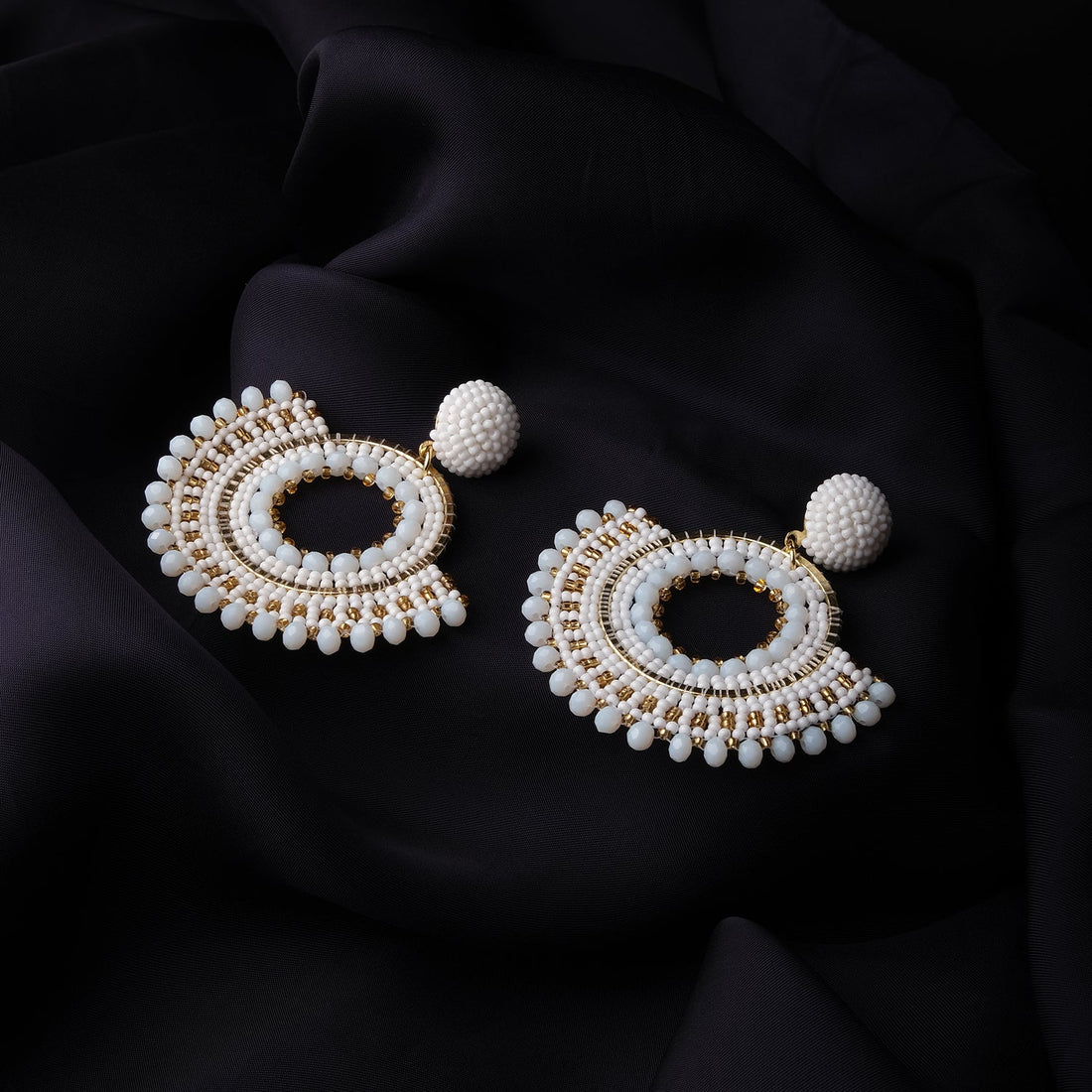 Gold Luster Pearl Beaded Round Earrings