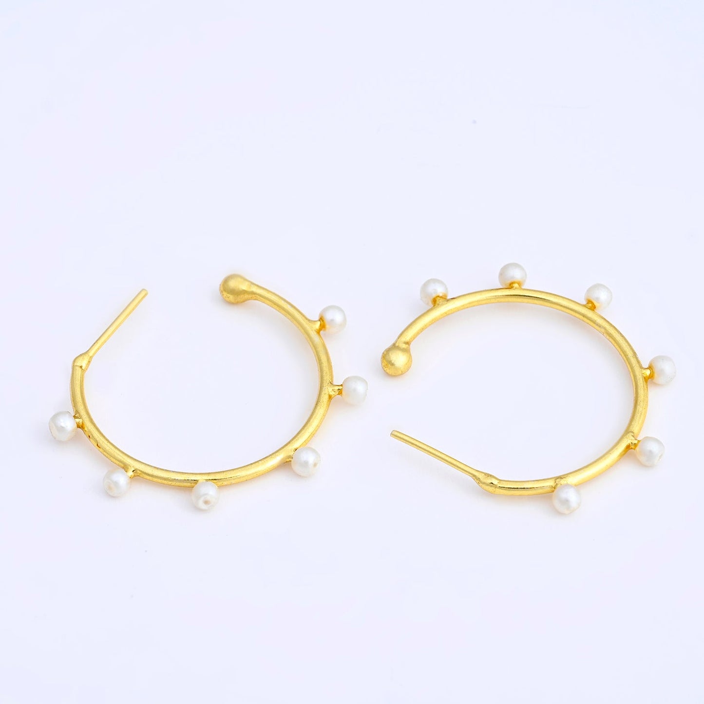 Gold Plated Pearls Studded Hoops Earrings