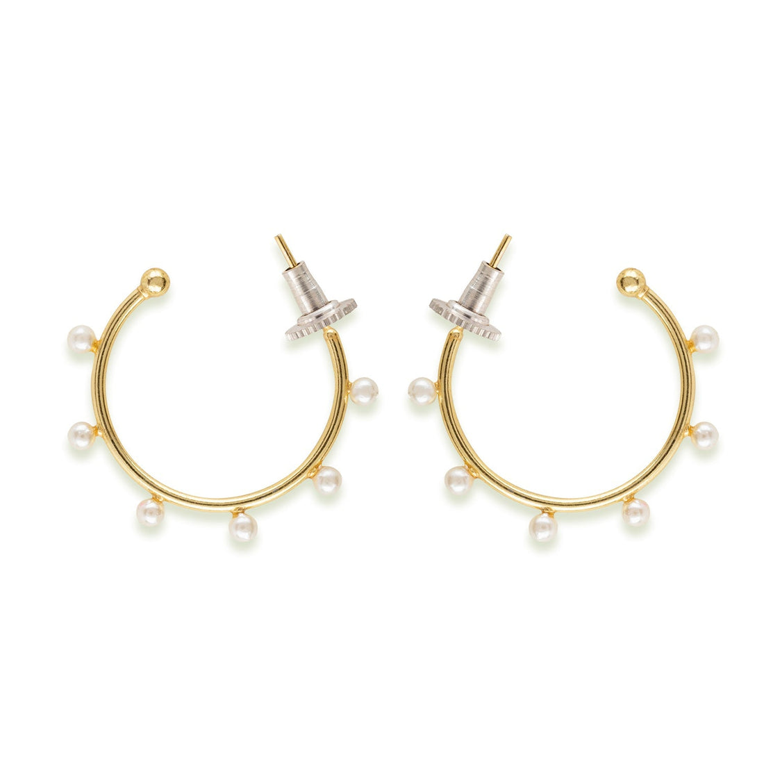 Gold Plated Pearls Studded Hoops Earrings