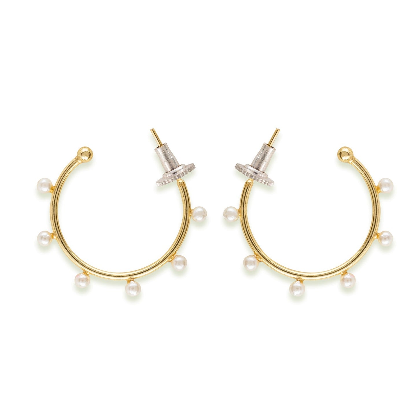 Gold Plated Pearls Studded Hoops Earrings