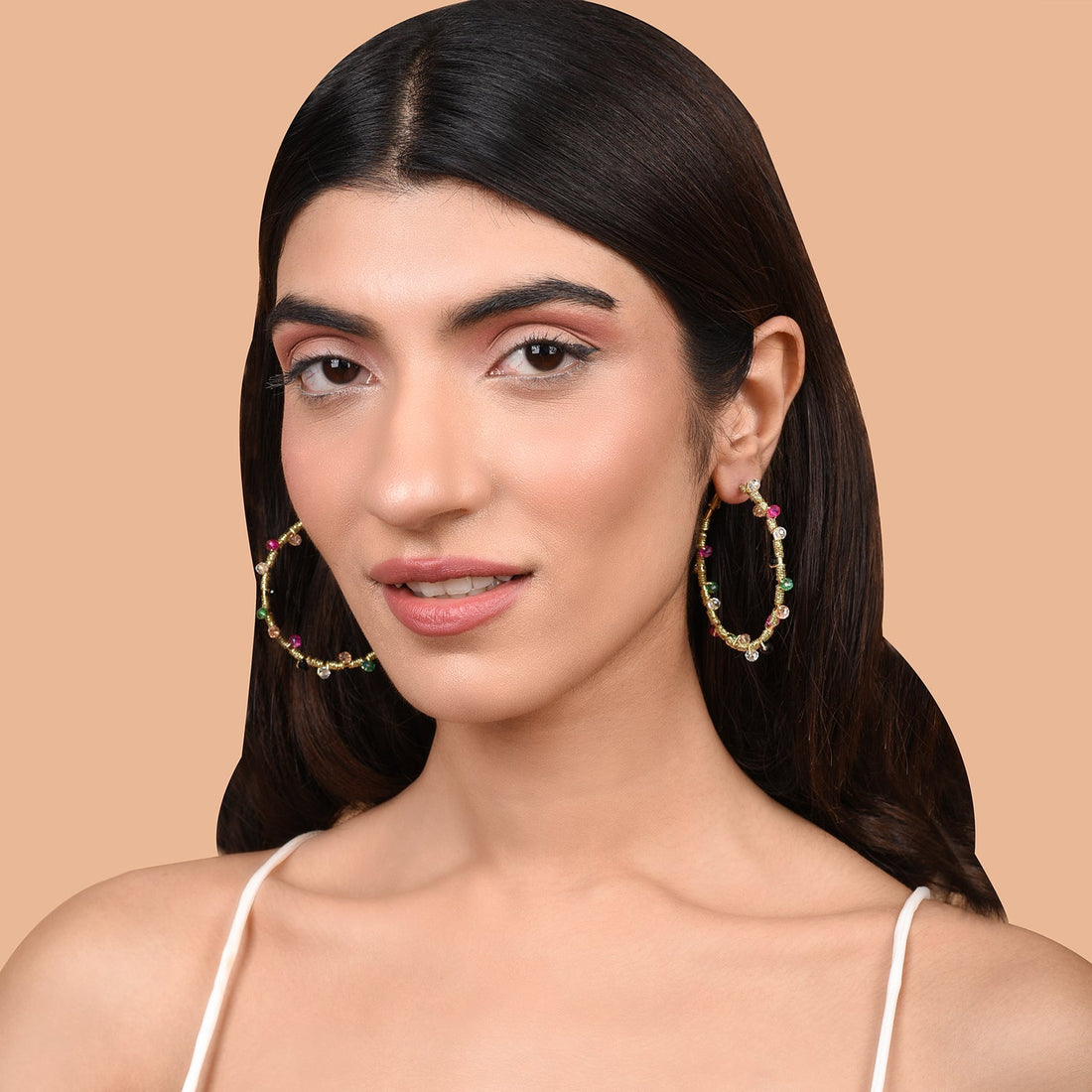 Gold Spectrum Multi Beaded Hoops Earrings