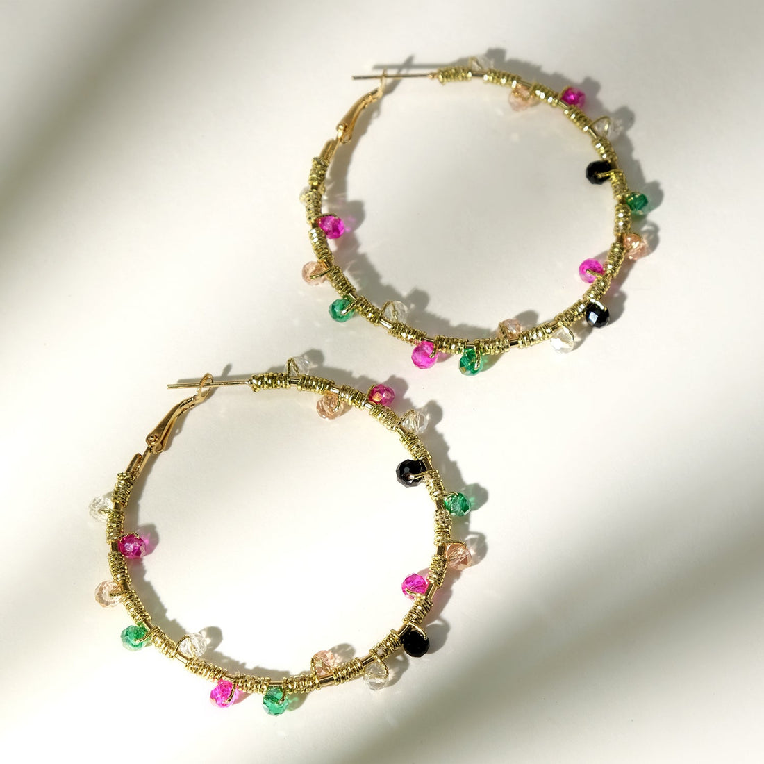 Gold Spectrum Multi Beaded Hoops Earrings