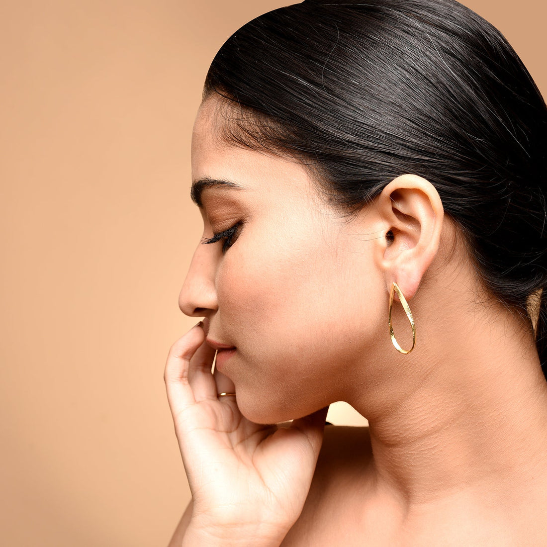 Gold Tear Drop Hoop Earrings