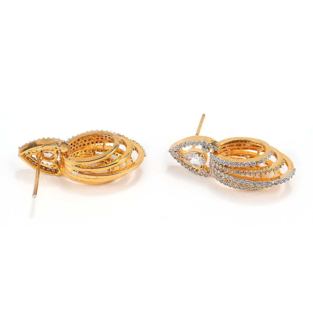 Gold and American Diamond Intricate Circle Drop Earrings