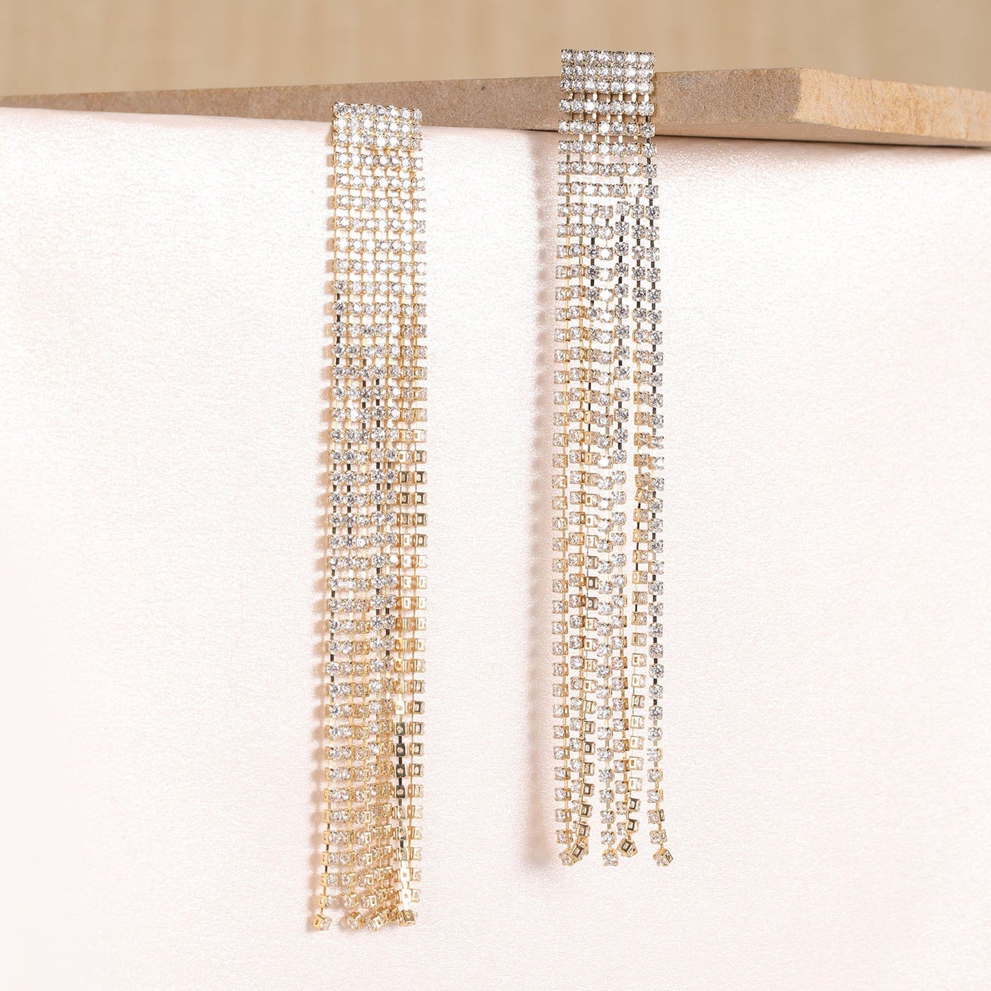 Gold and American Diamond Sparkling Shoulder Length Party Earrings