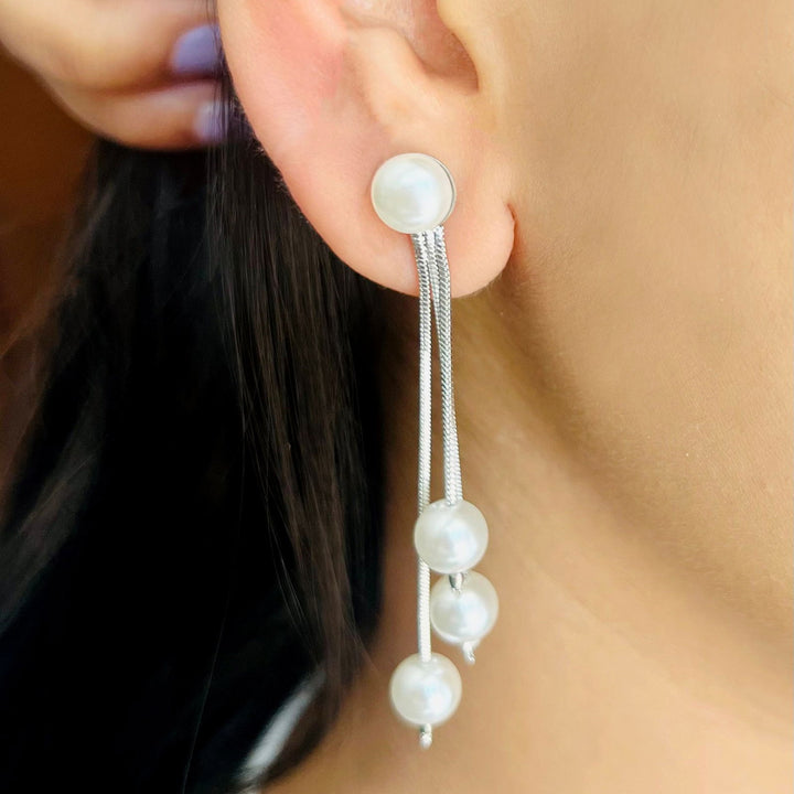 Gold and Silver Toned Pearl Drop Earrings