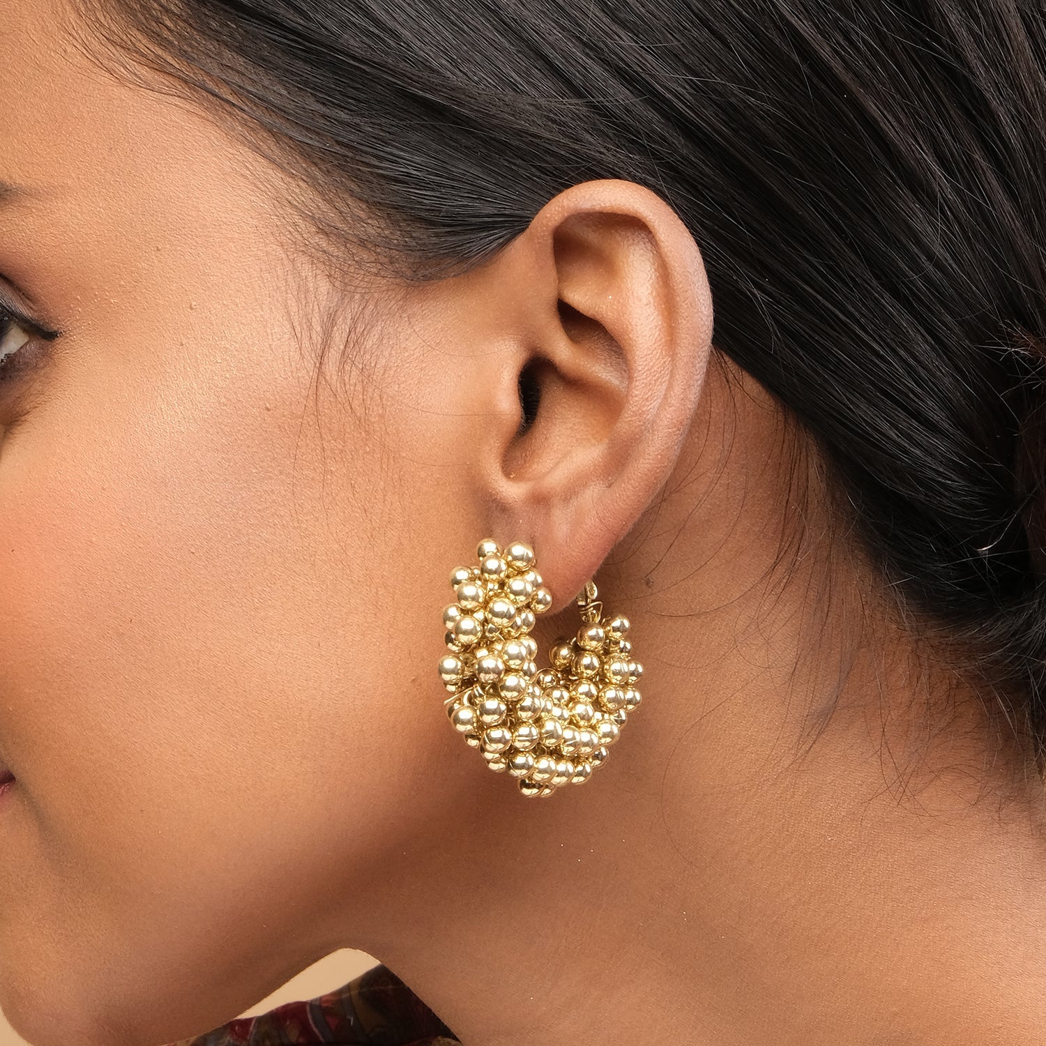 Golden Beads Hoop Earrings