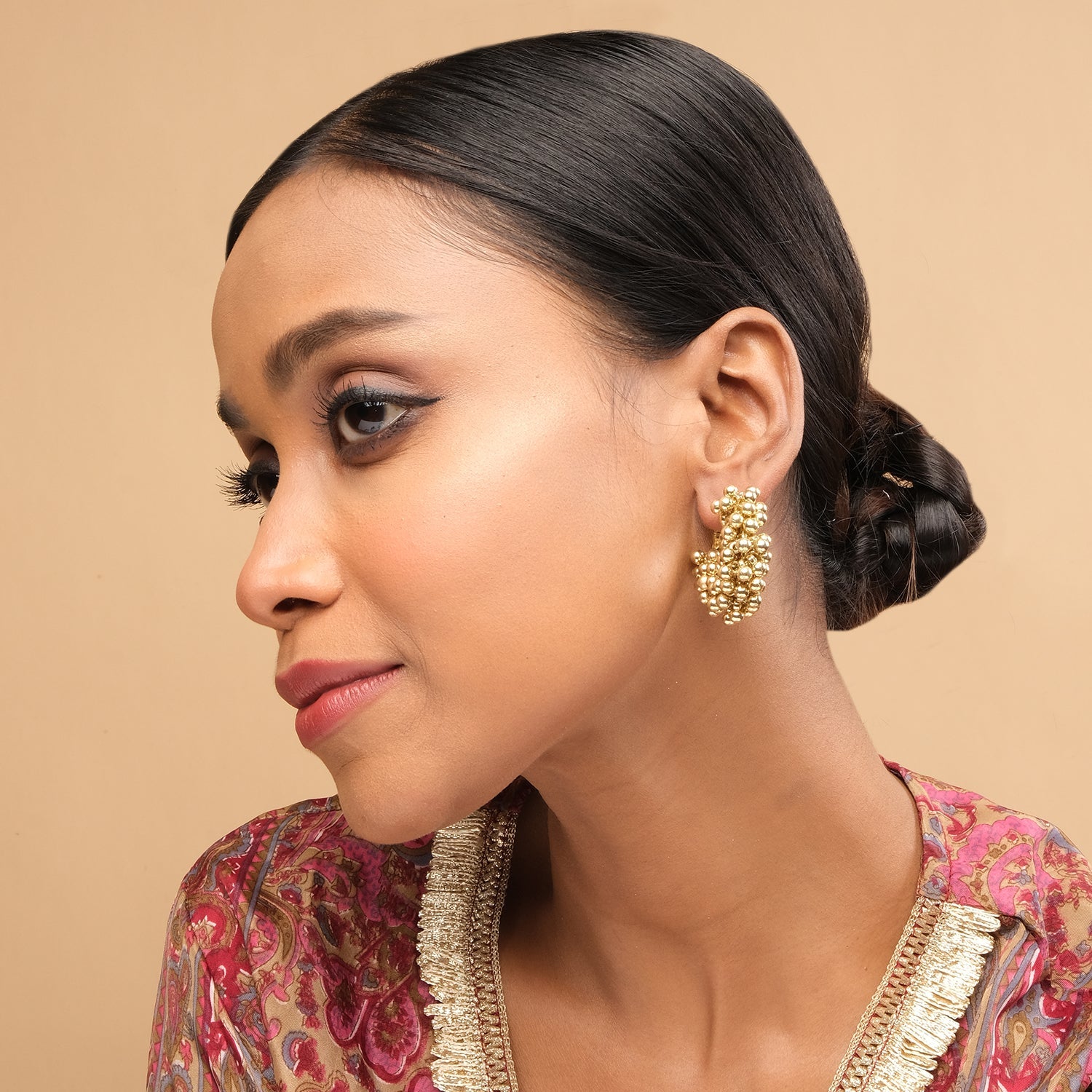 Golden Beads Hoop Earrings