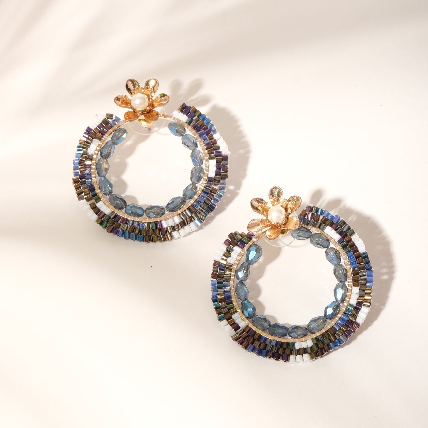 Golden Blossom Beaded Coiled Earrings