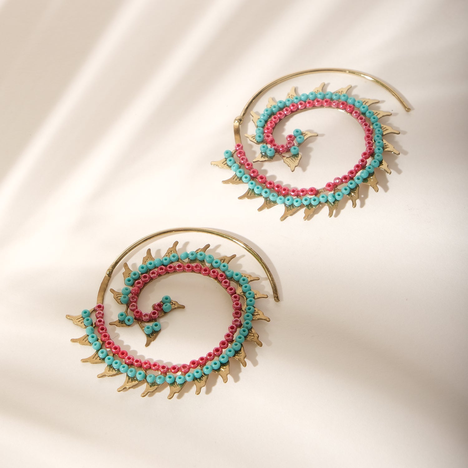 Golden Coral Spiral Bloom Earrings