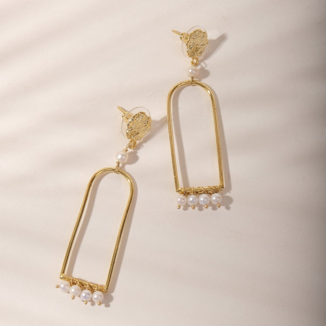 Golden Halo Pearl Dangler Earrings