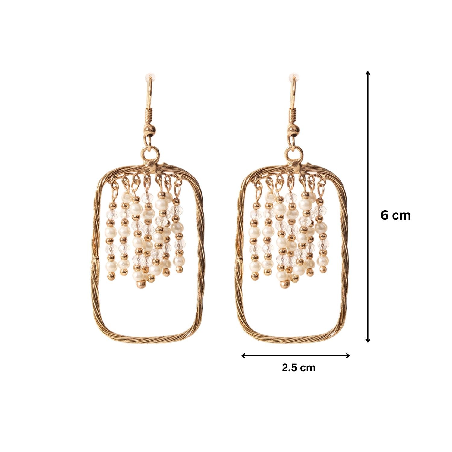 Golden Square Beaded Dangler Earrings