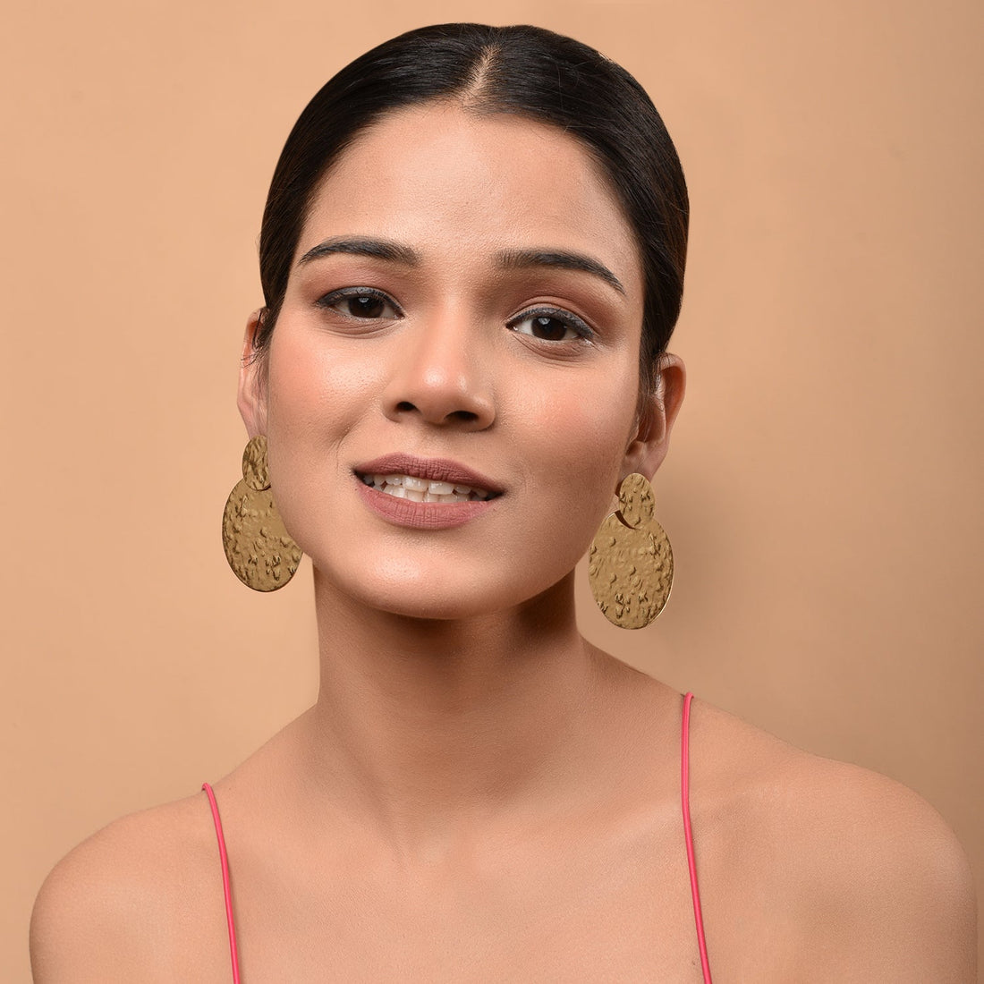 Golden Statement Oval Drop Earrings