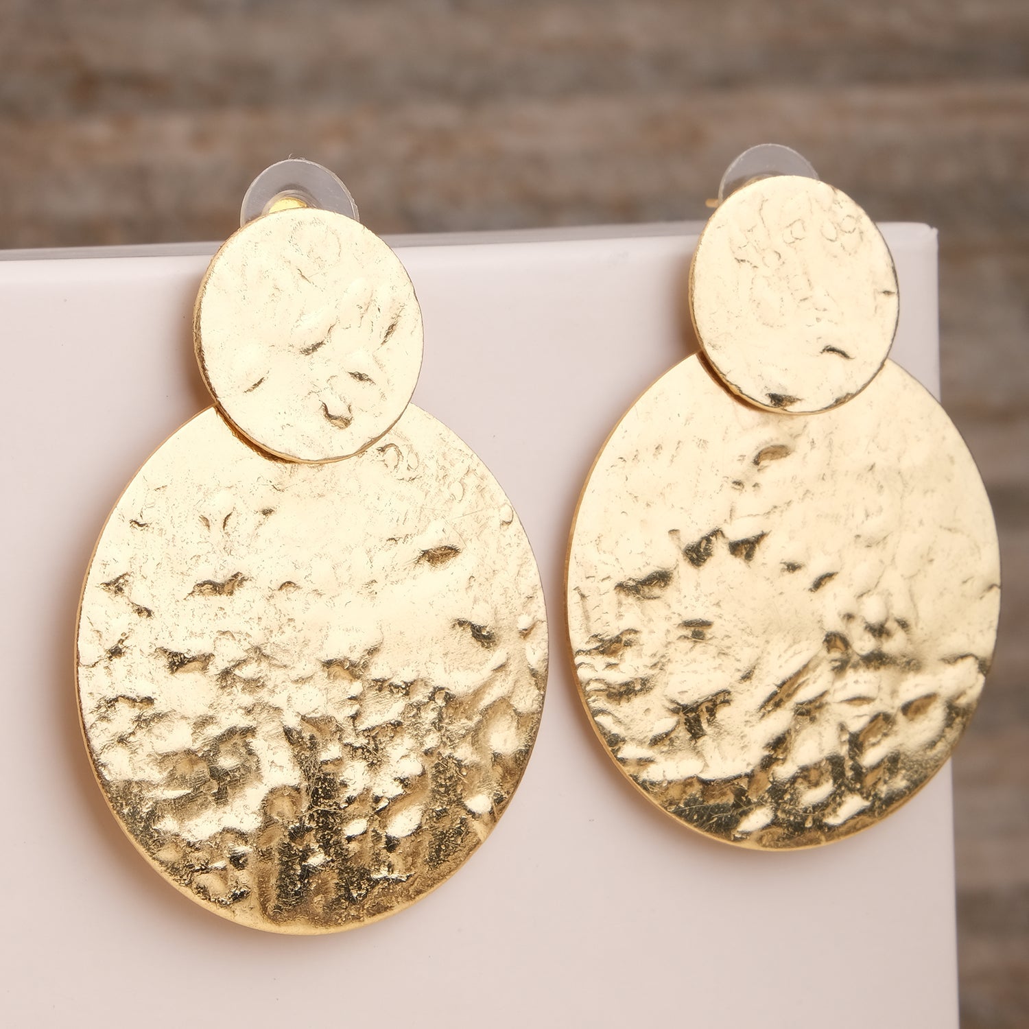 Golden Statement Oval Drop Earrings
