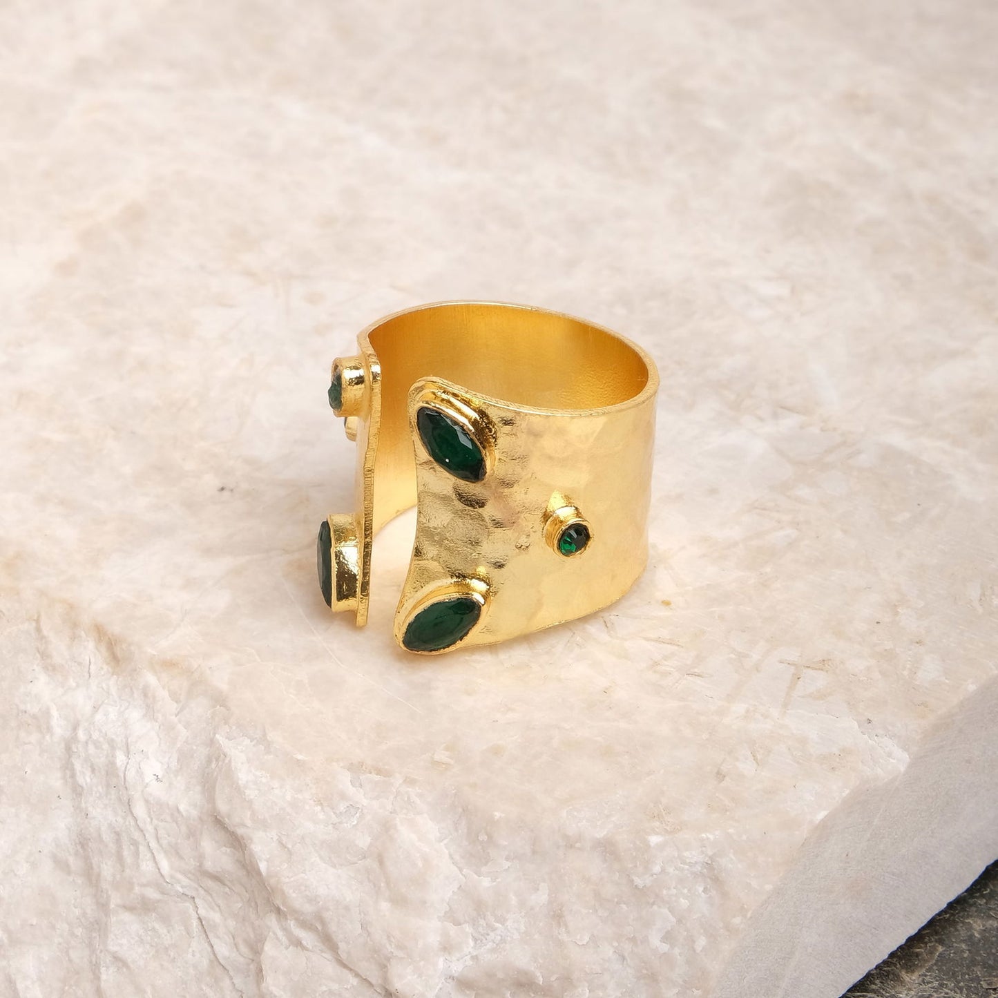 Green Emerald Cascade Ring