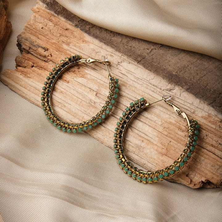 Green Gemstone Hoop Earrings