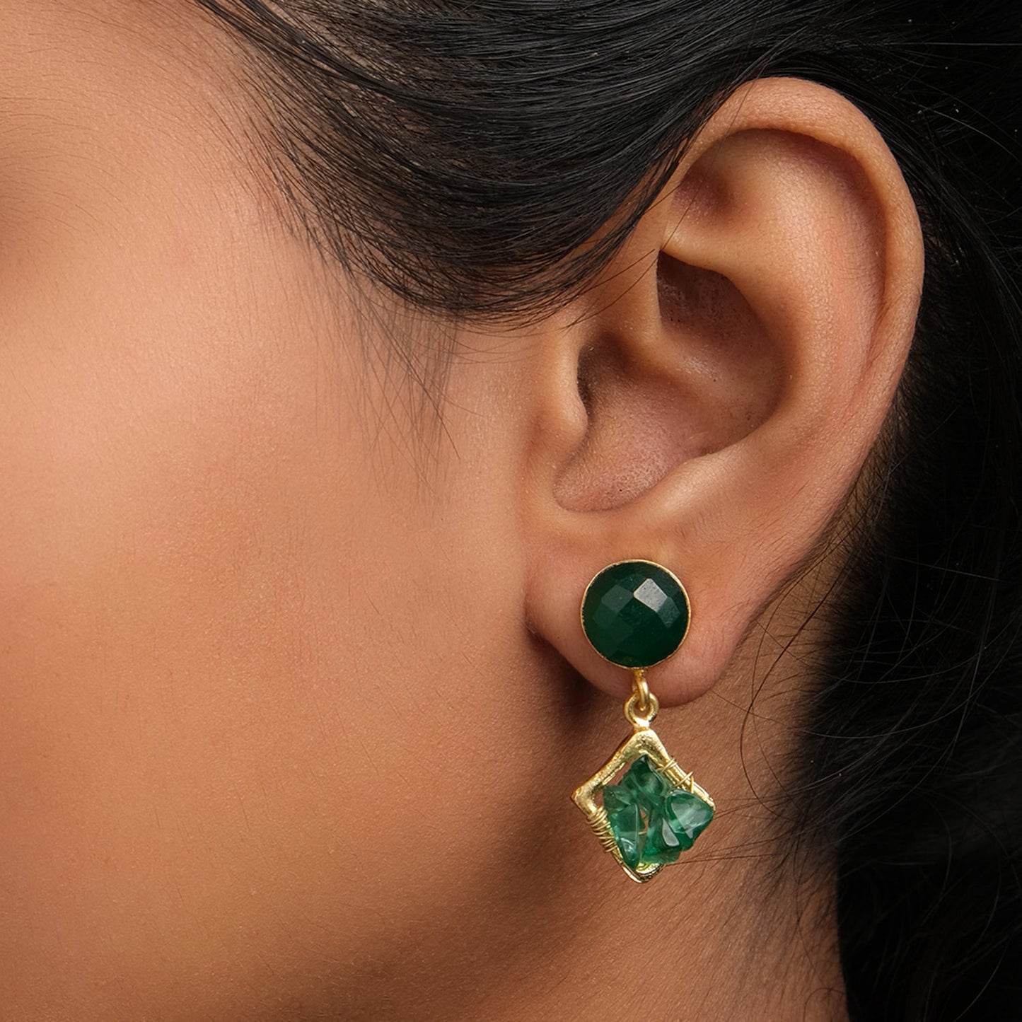 Green Jade Dangler Earrings