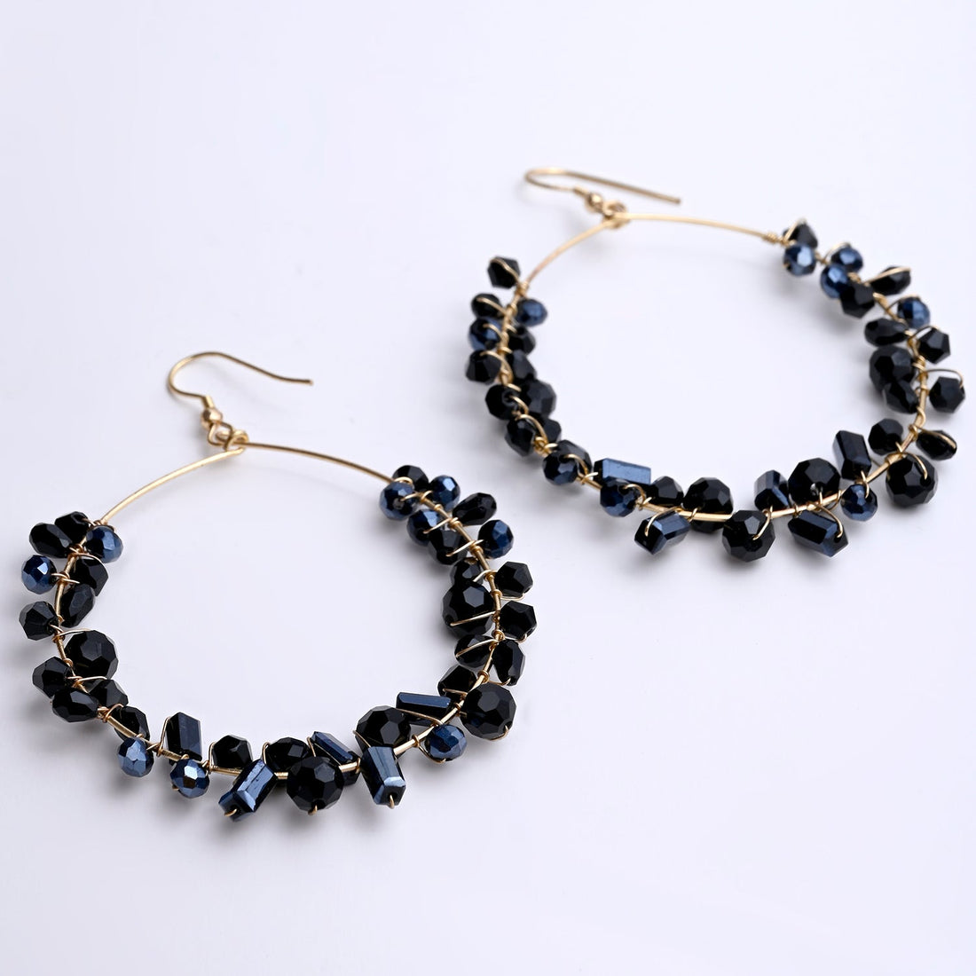 Hand Weaved Black Glass Crystal Earring