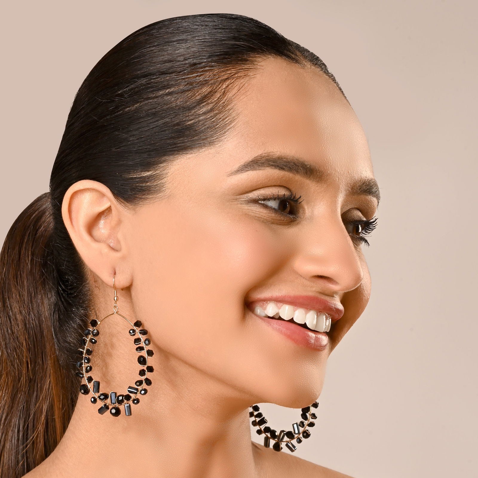 Hand Weaved Black Glass Crystal Earring