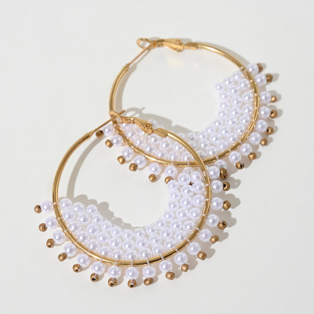 Handwoven Real Pearl Hoop Earrings