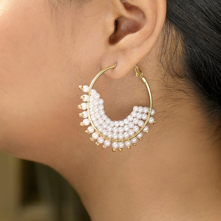 Handwoven Real Pearl Hoop Earrings