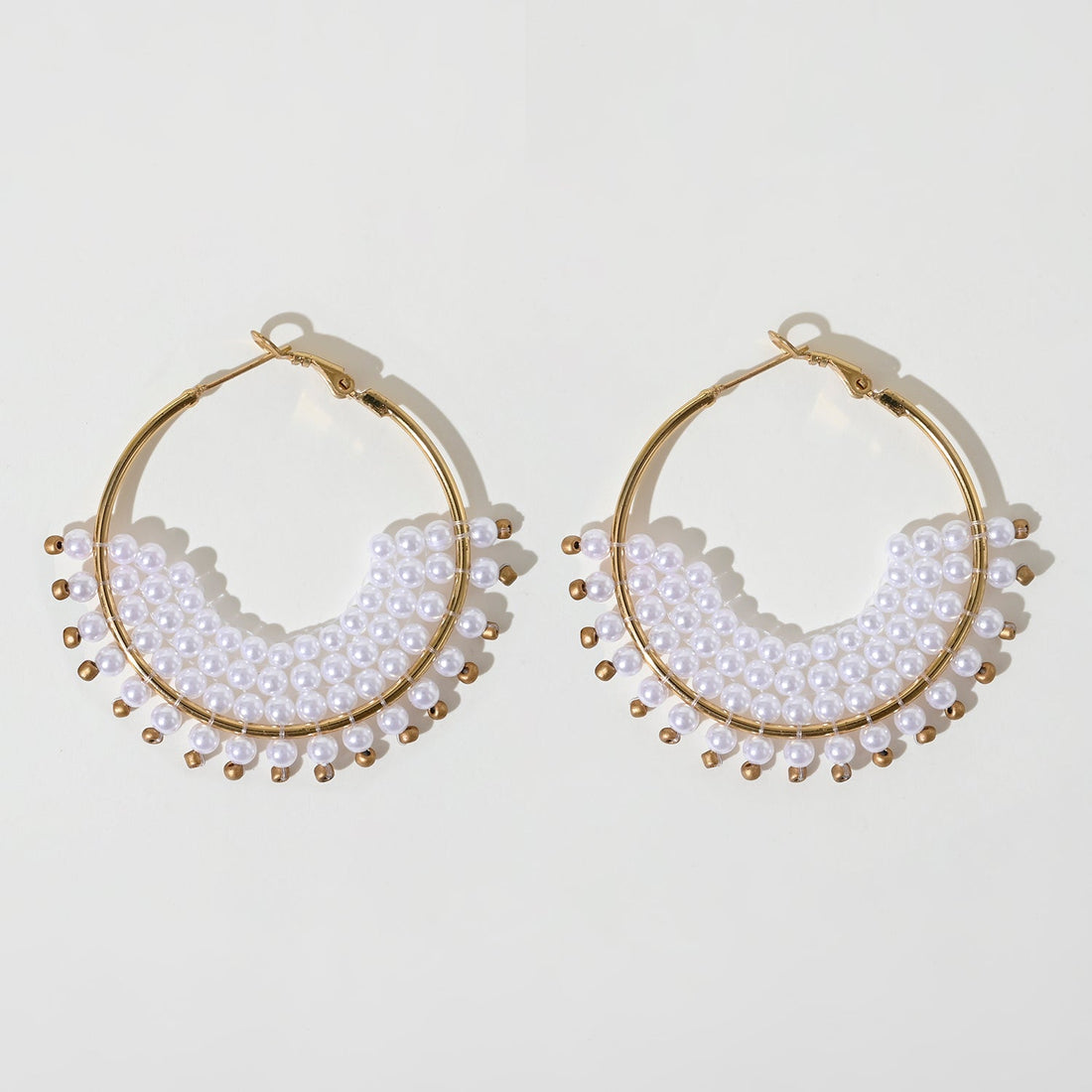 Handwoven Real Pearl Hoop Earrings