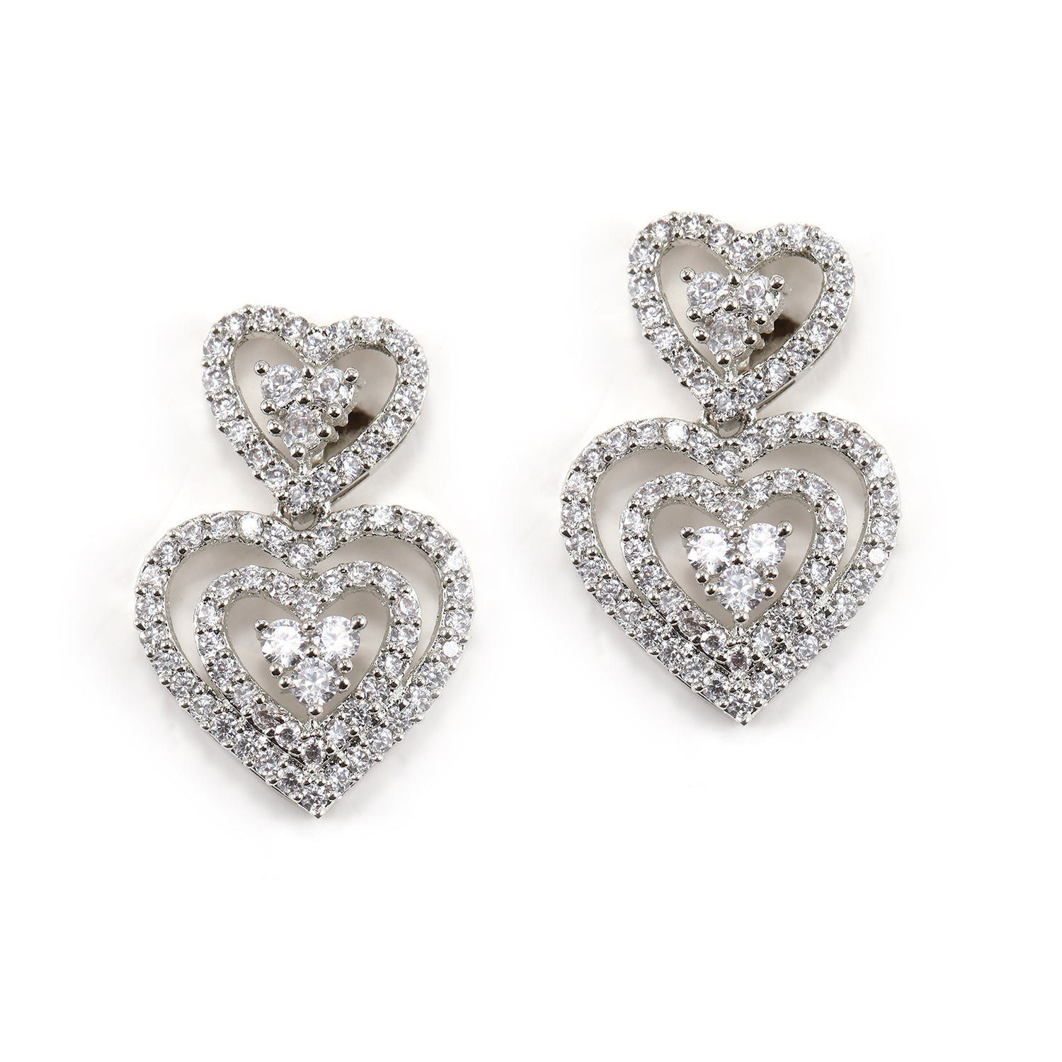 Hearts of Diamonds Silver Earrings