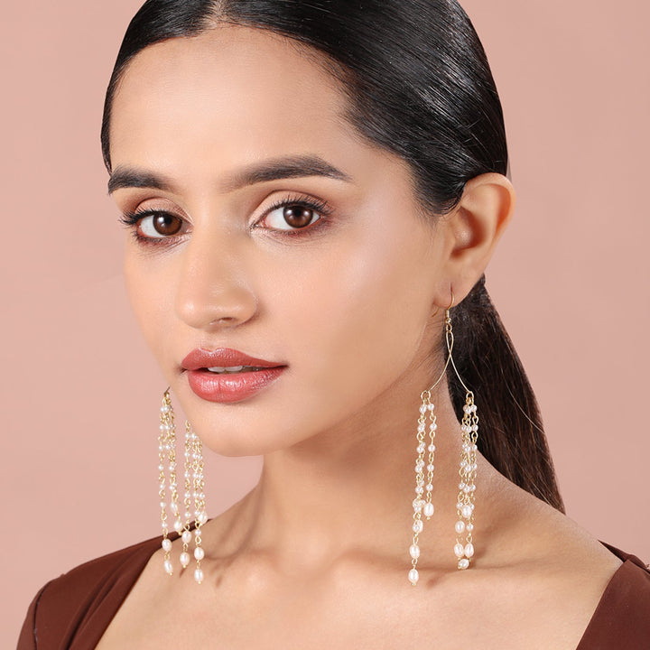 Ivory Glass Pearls Chandelier Earrings