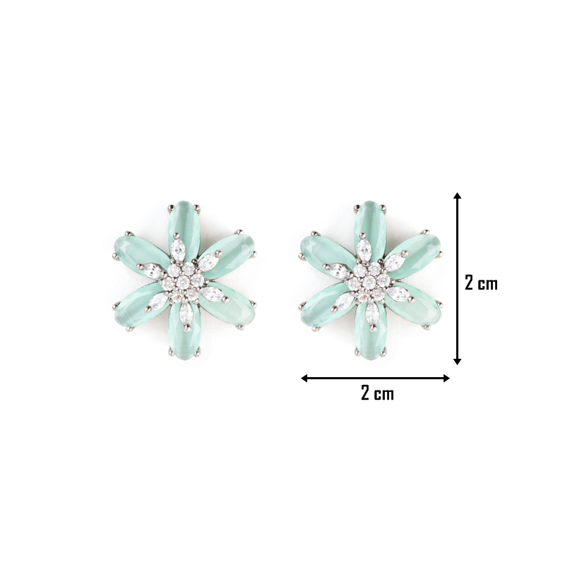 Jade Flower Earrings with Cubic Zirconia and Silver-Rhodium Plating