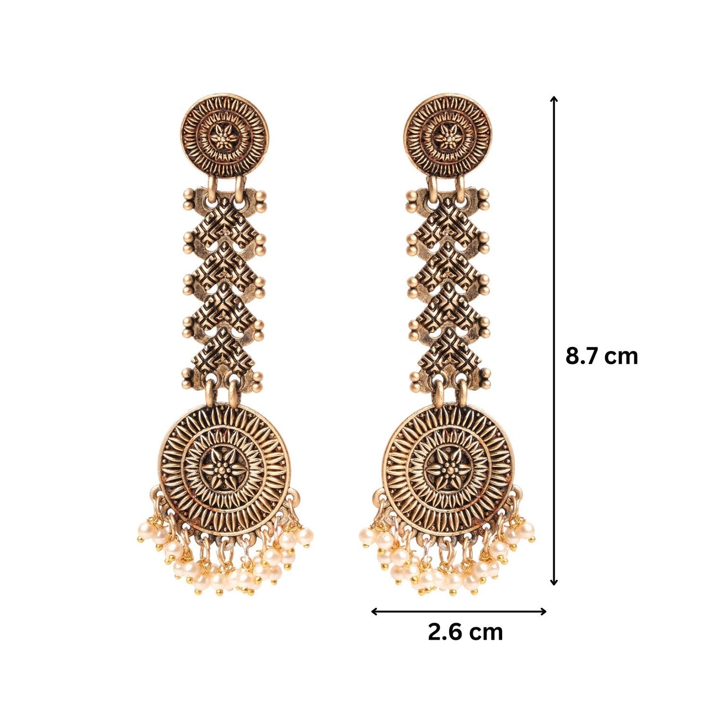 Kalyanam Gold White Pearls Dangler Earrings