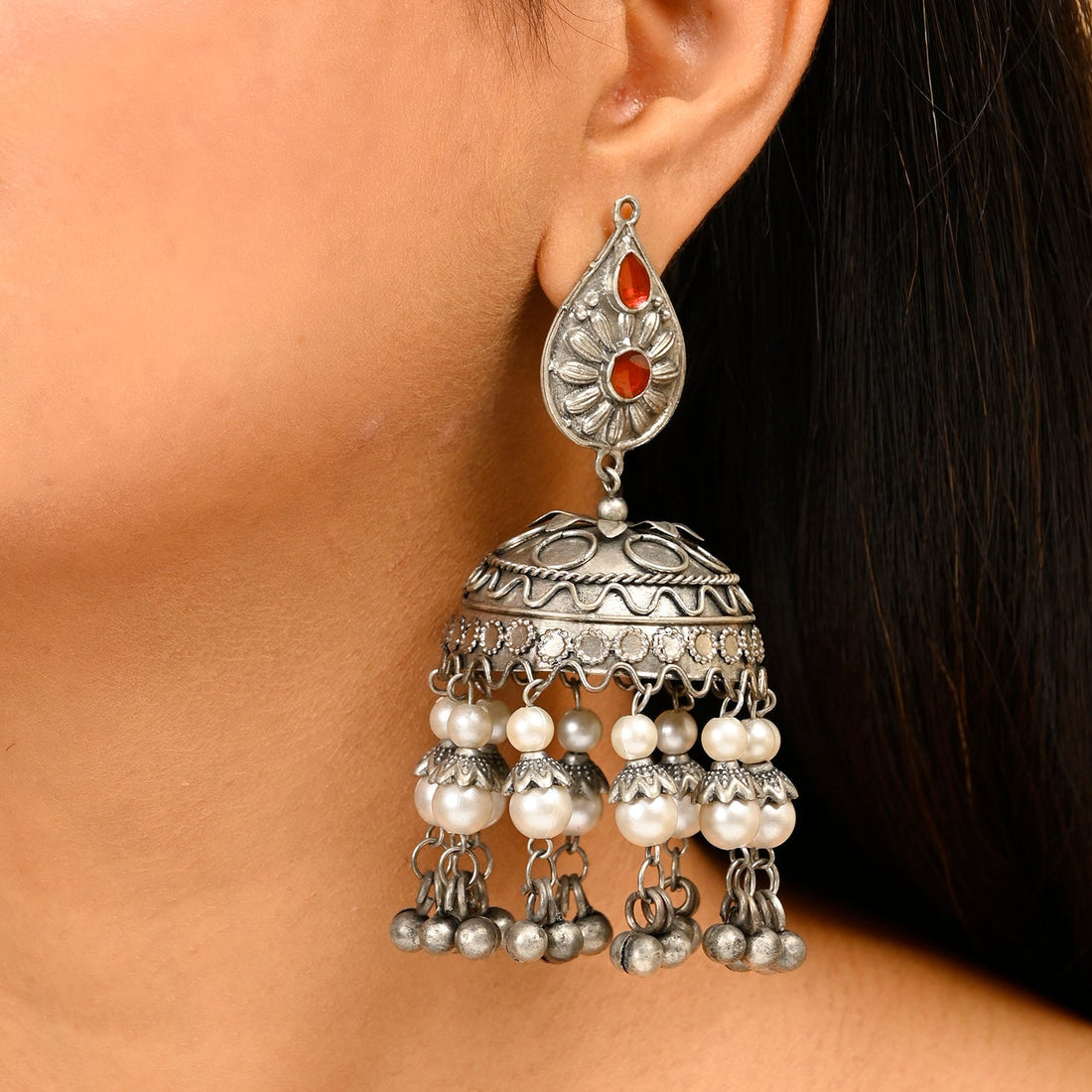 Kavya Light Weight Oxidised  Jhumka Earrings