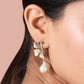 Leaf Baroque Pearl Brass Metal Drop Textured Earrings