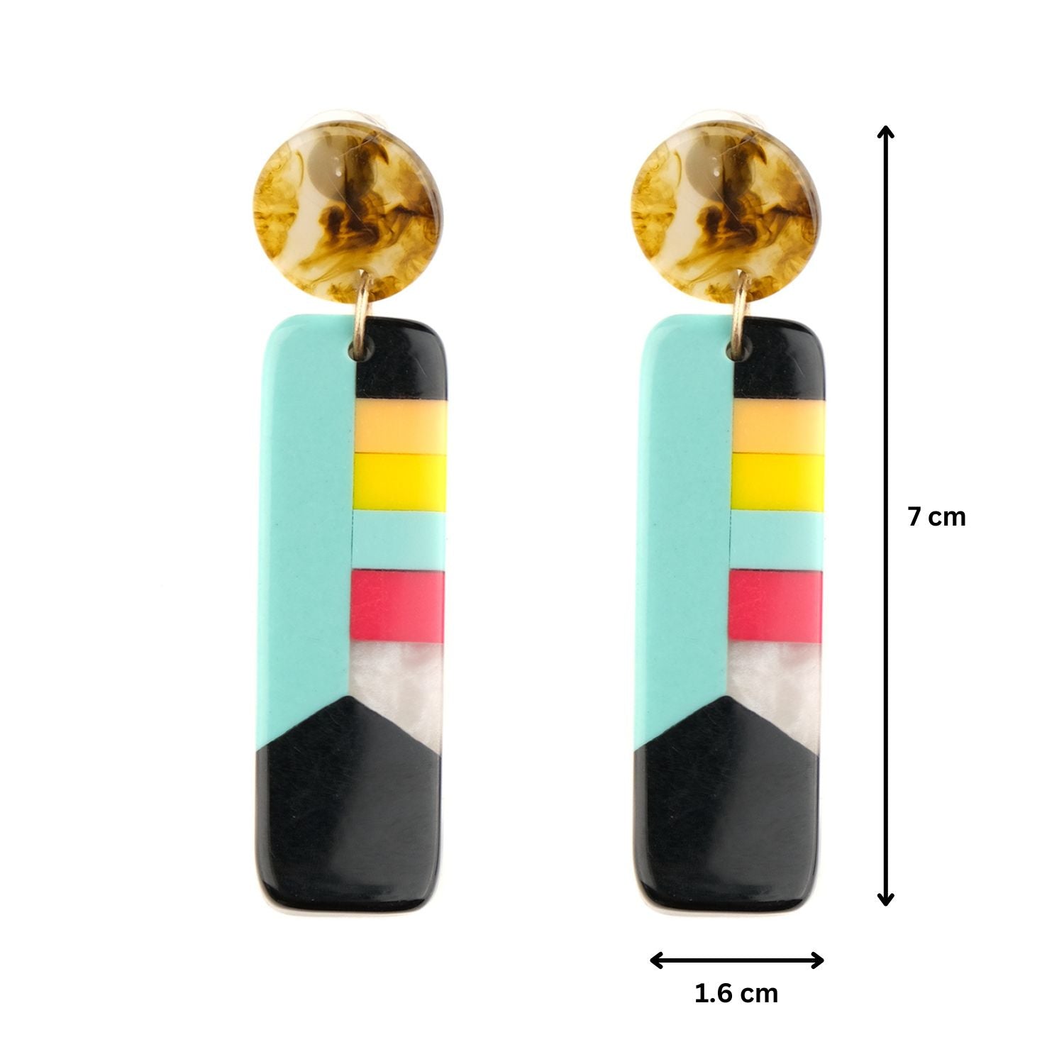 Long Geometric Multi Colored Resin Dangler Earrings