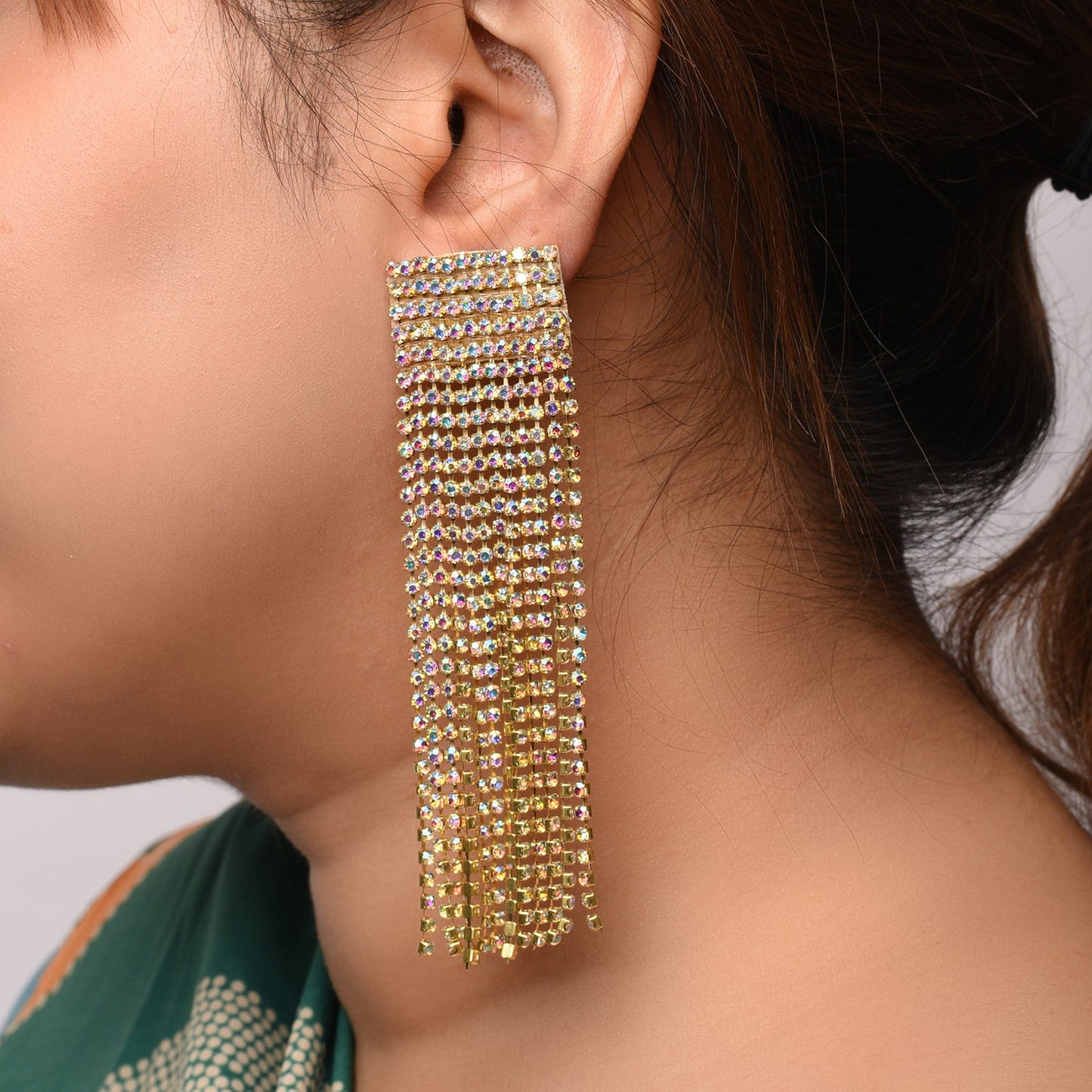 Luxe Gold Rhinestone Tassel Earrings