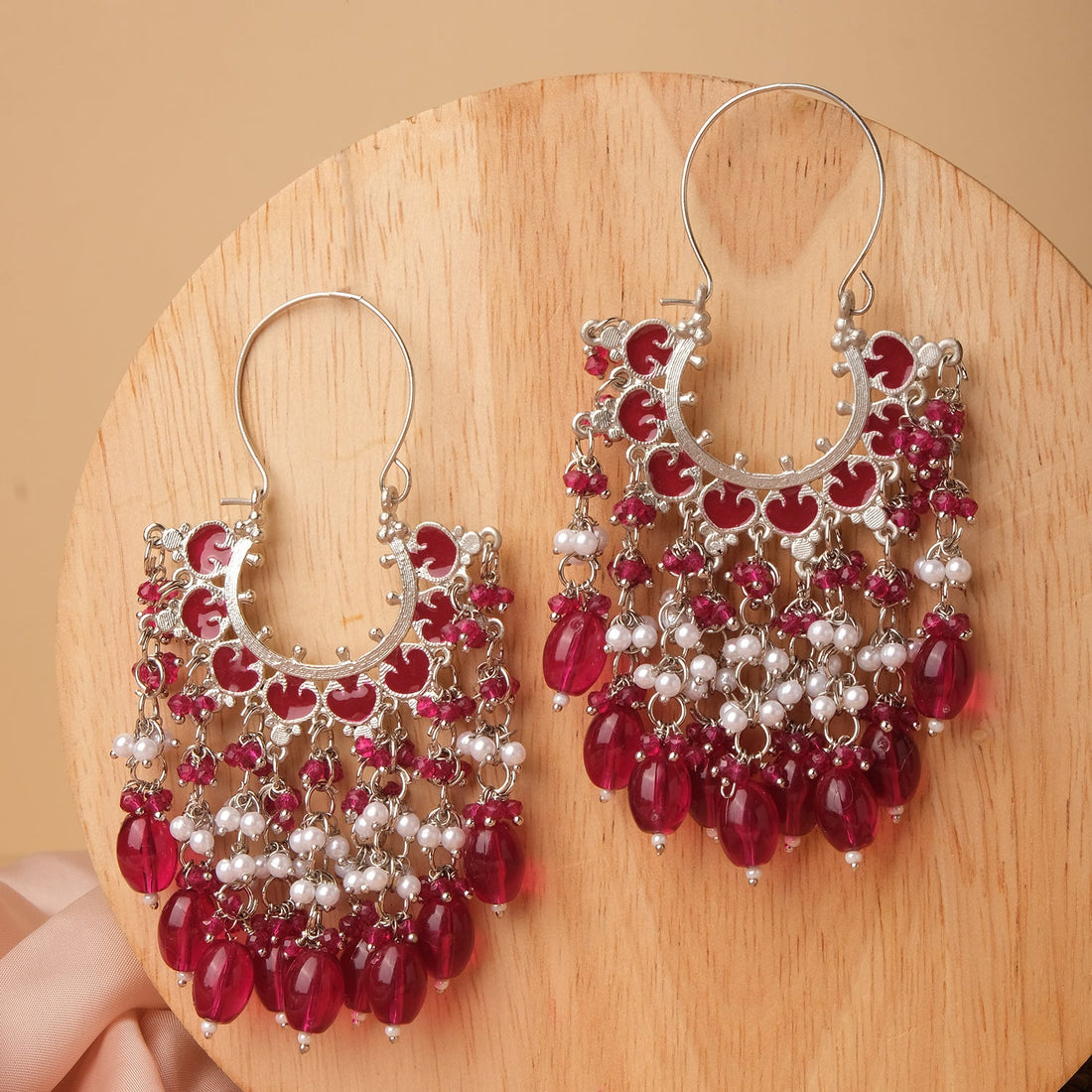 Meenakari Chaand Beaded Chandbali Earrings