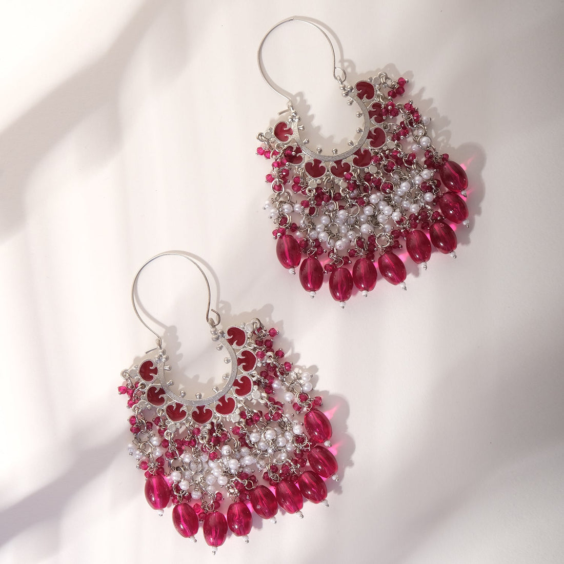 Meenakari Chaand Beaded Chandbali Earrings