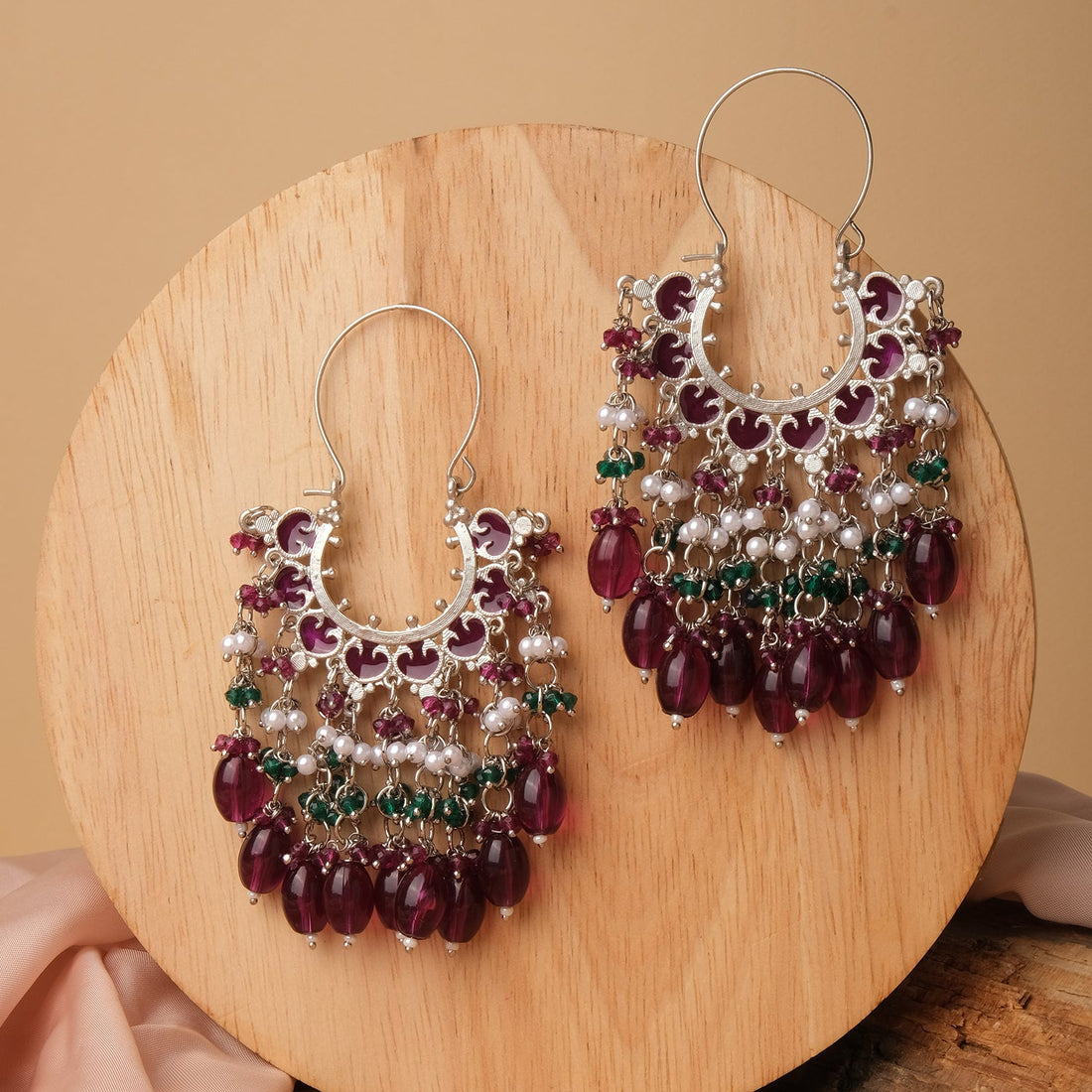 Meenakari Chaand Beaded Chandbali Earrings