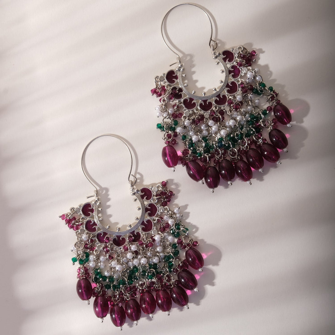 Meenakari Chaand Beaded Chandbali Earrings