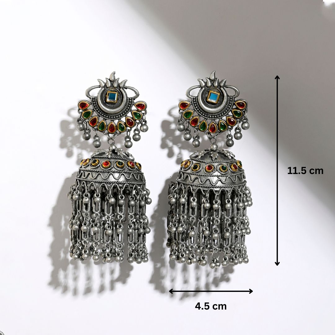 Meera Multi Coloured Light Weight Oxidized  Jhumka Earrings